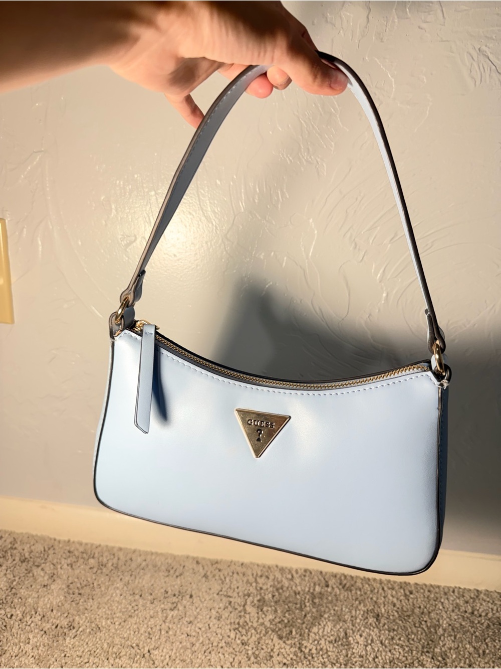 GUESS Pastel Blue Shoulder Bag with Gold Logo